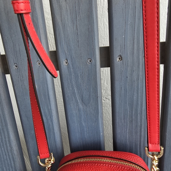 Michael Kors Red Pebbled Leather Crossbody with Gold Chain - Picture 9 of 10